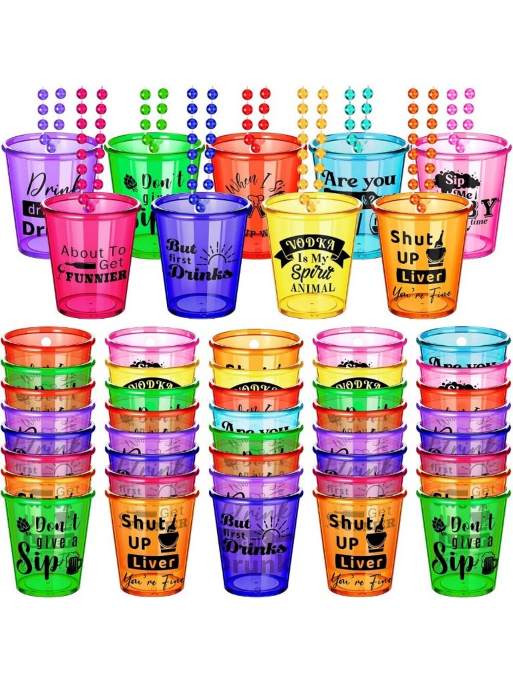 27 Pcs Colorful Plastic Shot Glass Necklaces - Fun Party Favors & Accessories
